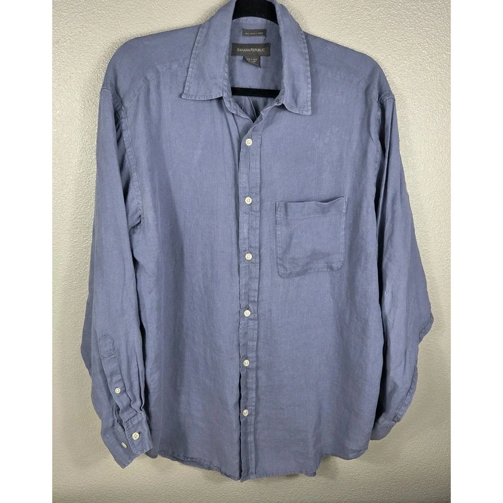 Banana Republic 100% Irish Linen Button Front Shirt Blue Long Sleeve Medium